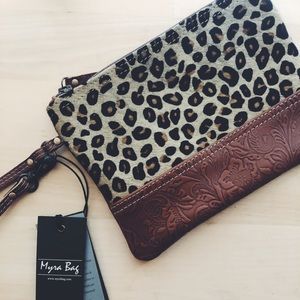 Myra Bag Leopard Print and Floral Leather Clutch Purse - NWT
